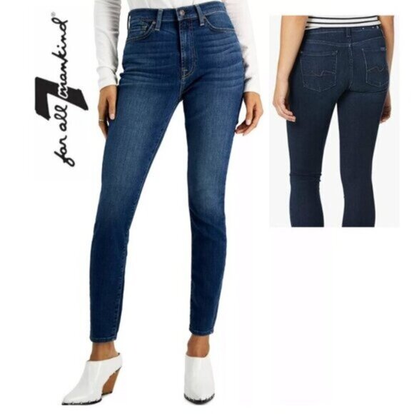 7 For All Mankind Jeans Gwenevere high waisted dark blue Jeans Size 25 - Picture 1 of 13